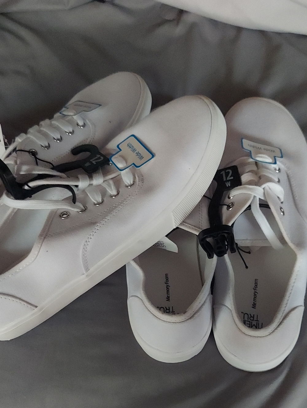 2 Pairs Time n TRU white Womans classic casual Canvas Sneakers. Size 12